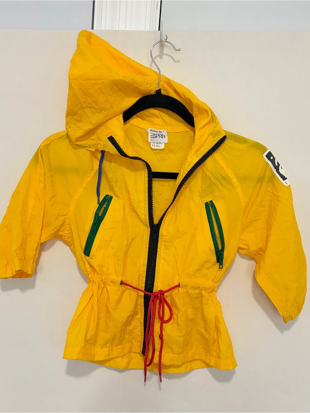 VTG 90s Esprit yellow hooded windbreaker Jacket Girls Youth 4–5 Years Colorful